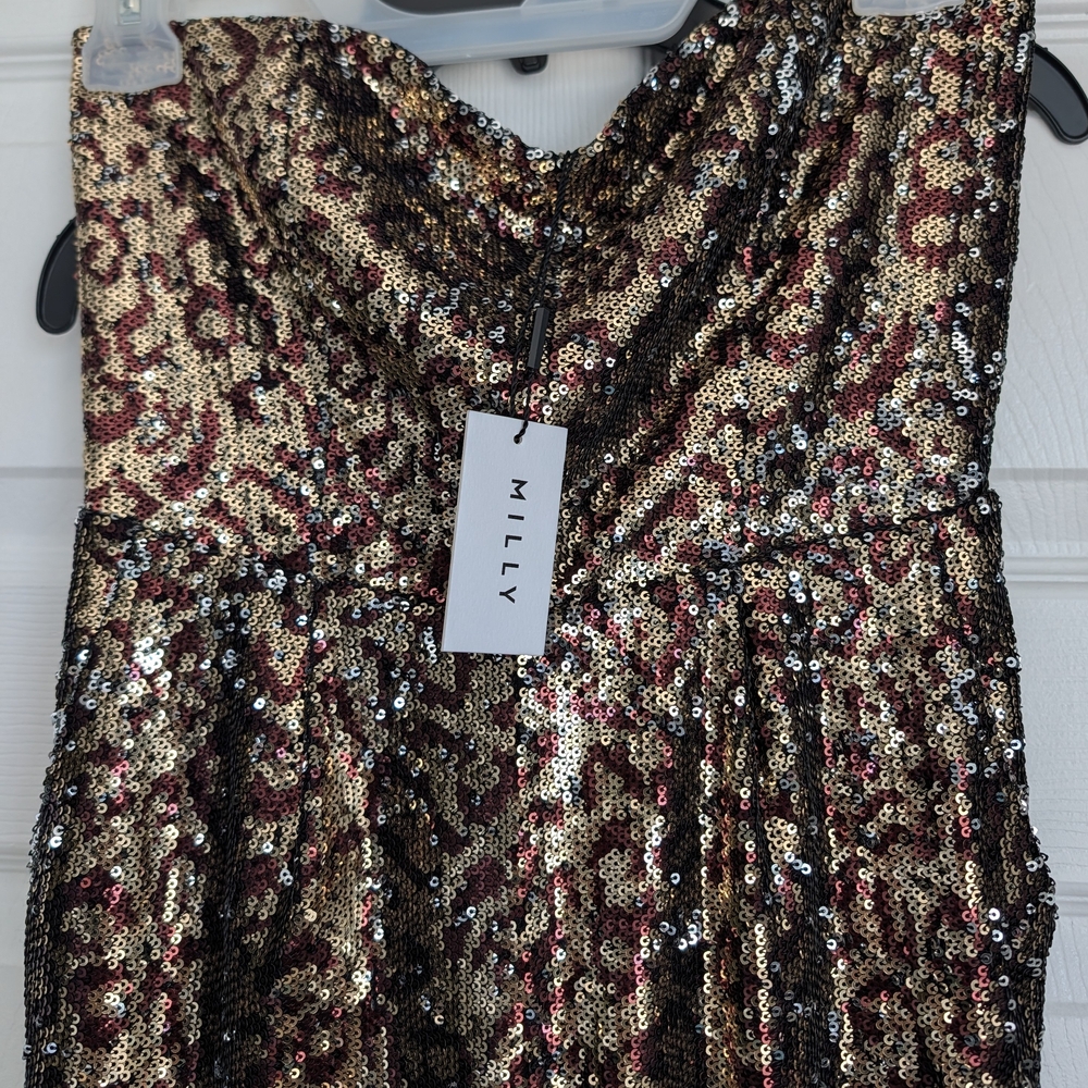 NEW Milly Sequin Leopard-Print Strapless Dress - Gold & Black
